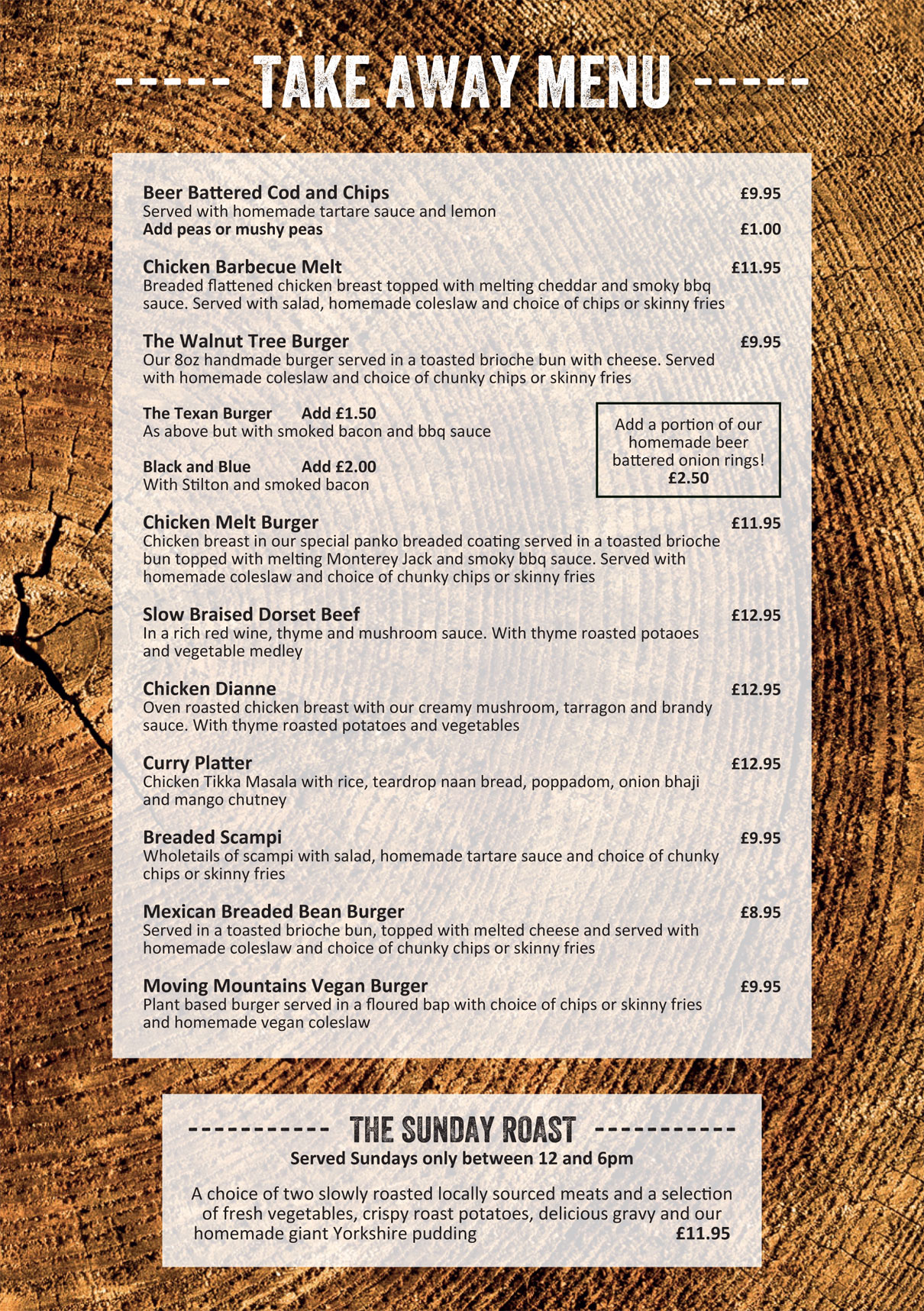 Menu The Walnut Tree Inn Mere
